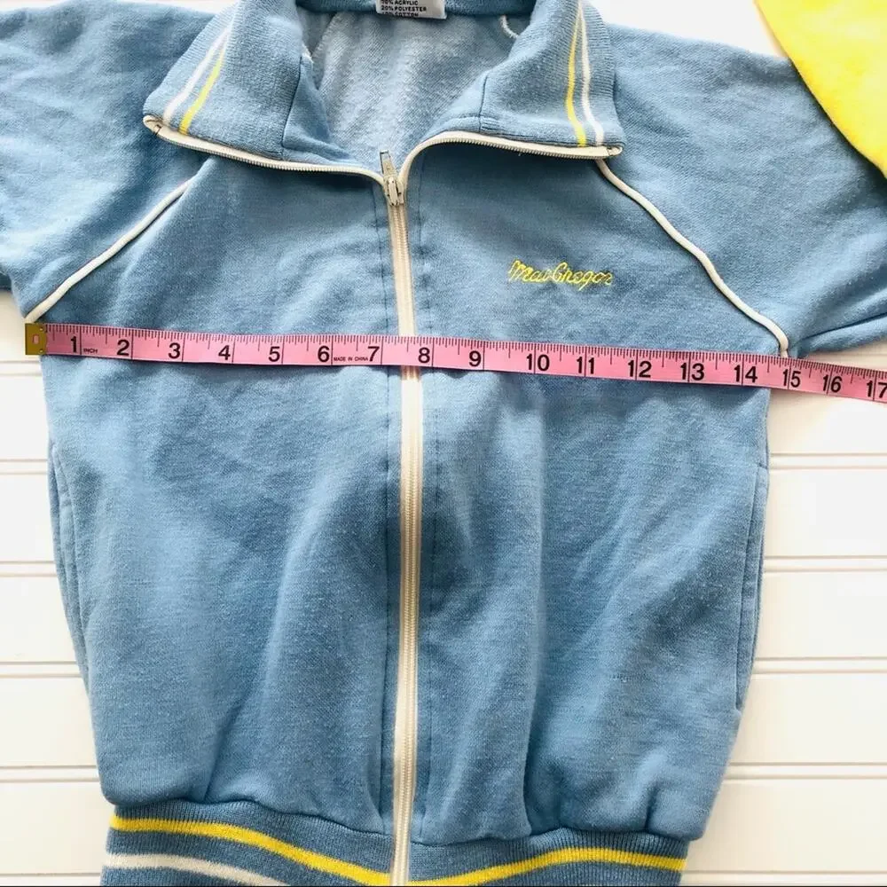 Vintage Kids Track Jacket Soft Full Zip Ringer Yellow Blue White Macgregor Med